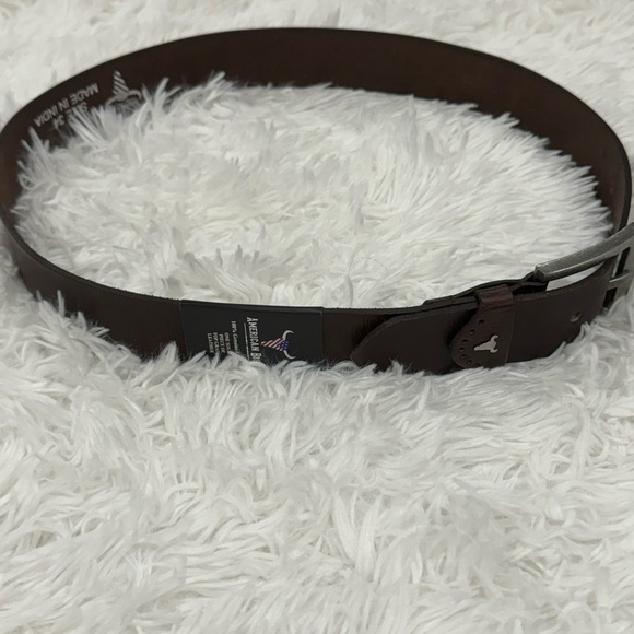 American Bison Size 34 Mens Brown Leather Belt silver Hardware - Picture 6 of 8